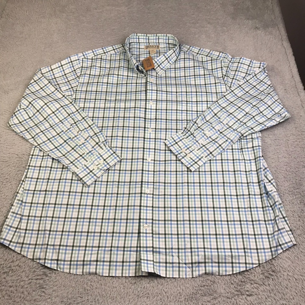 Duluth Trading Shirt Mens 4XL Blue Plaid No BS Wrinklefighter Long Sleeve NEW